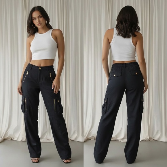 Lauren Ralph Lauren petite straight leg cargo silk jeans - Picture 1 of 6